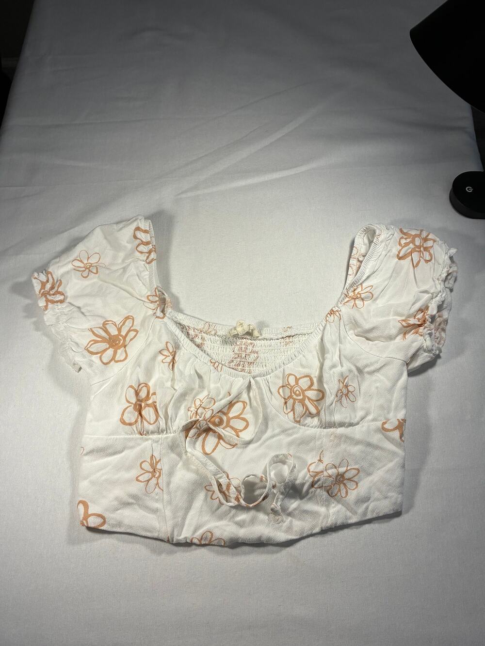 L.A. Hearts White Floral Puff Sleeve Crop Top XS